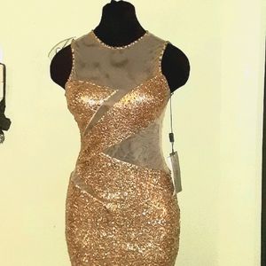 Night Moves Gold mini sequin dress